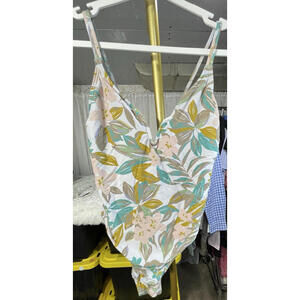 Freshwater Women’s One Piece Bathing Suit Size L White Floral Spaghetti Strap